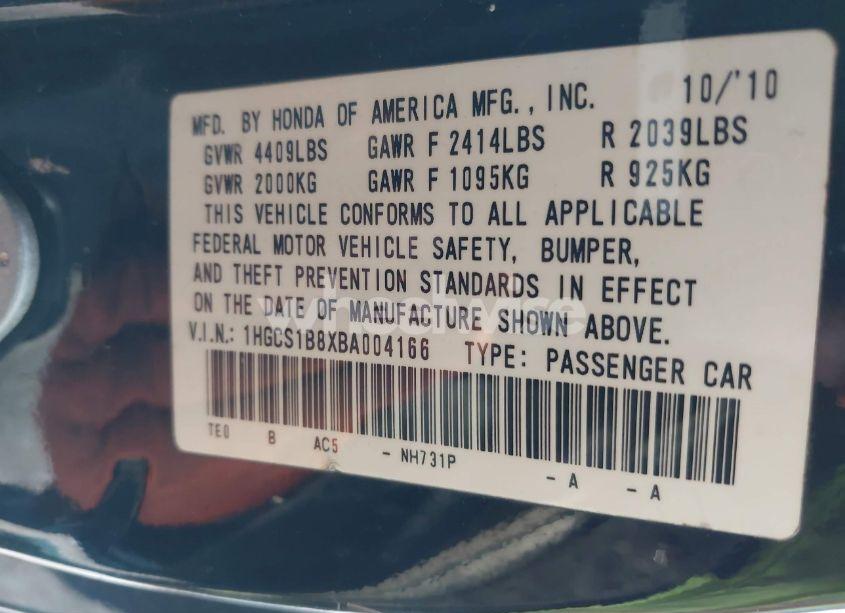 Photo 9 of 2011 Honda Accord 2.4 EX-L (VIN 1HGCS1B8XBA004166)