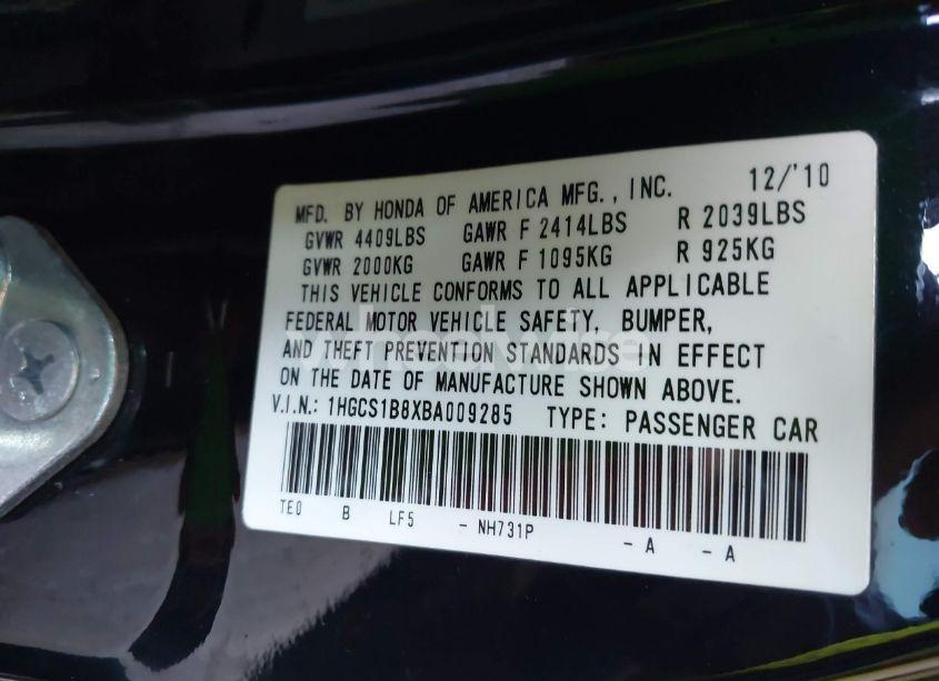 Photo 9 of 2011 Honda Accord 2.4 EX-L (VIN 1HGCS1B8XBA009285)