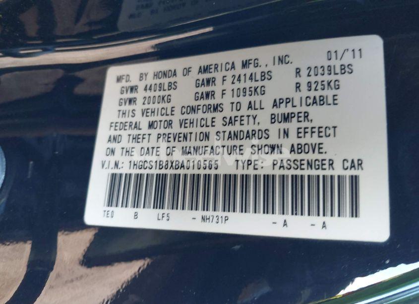 Photo 9 of 2011 Honda Accord 2.4 EX-L (VIN 1HGCS1B8XBA010565)