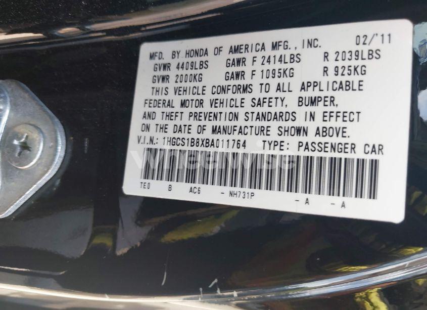 Photo 9 of 2011 Honda Accord 2.4 EX-L (VIN 1HGCS1B8XBA011764)