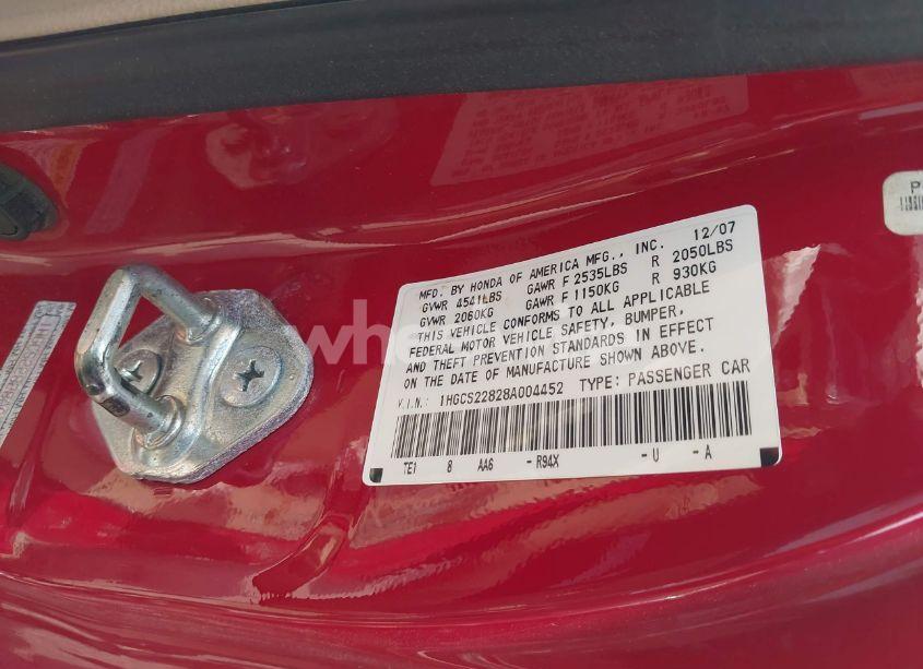 Photo 9 of 2008 Honda Accord 3.5 EX-L (VIN 1HGCS22828A004452)