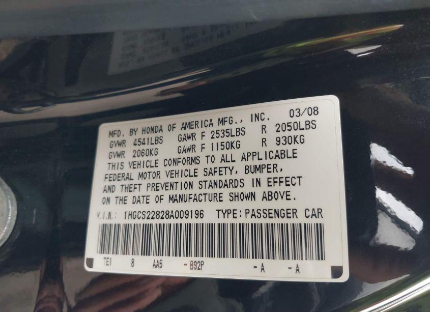 Photo 9 of 2008 Honda Accord 3.5 EX-L (VIN 1HGCS22828A009196)