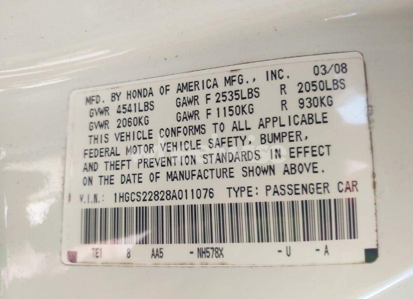 Photo 9 of 2008 Honda Accord 3.5 EX-L (VIN 1HGCS22828A011076)