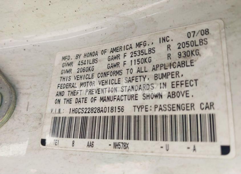 Photo 9 of 2008 Honda Accord 3.5 EX-L (VIN 1HGCS22828A018156)