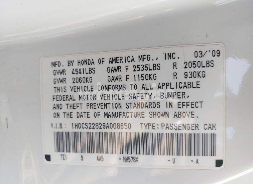 Photo 9 of 2009 Honda Accord 3.5 EX-L (VIN 1HGCS22829A008650)