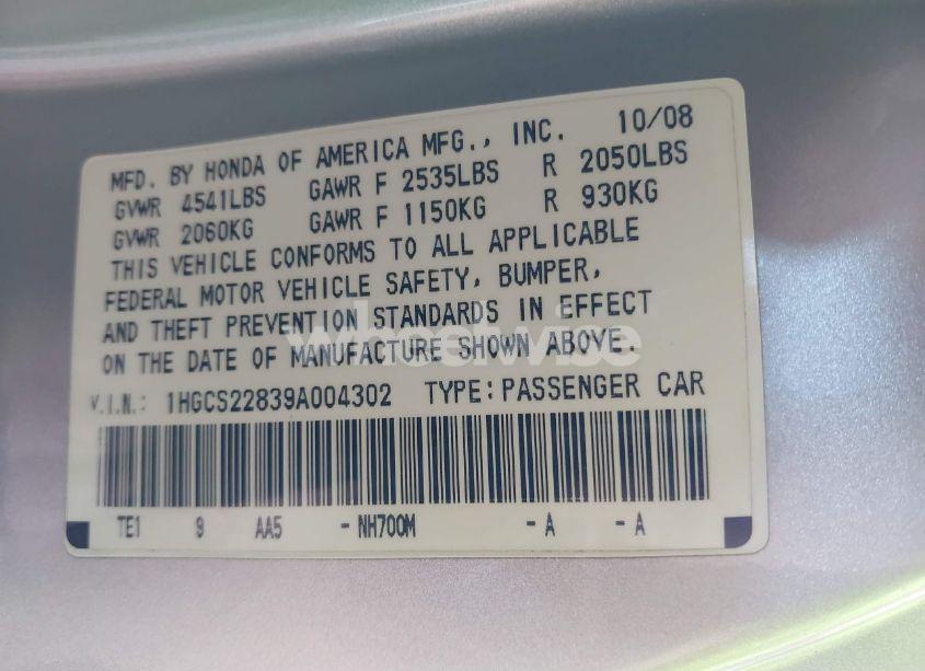 Photo 9 of 2009 Honda Accord 3.5 EX-L (VIN 1HGCS22839A004302)