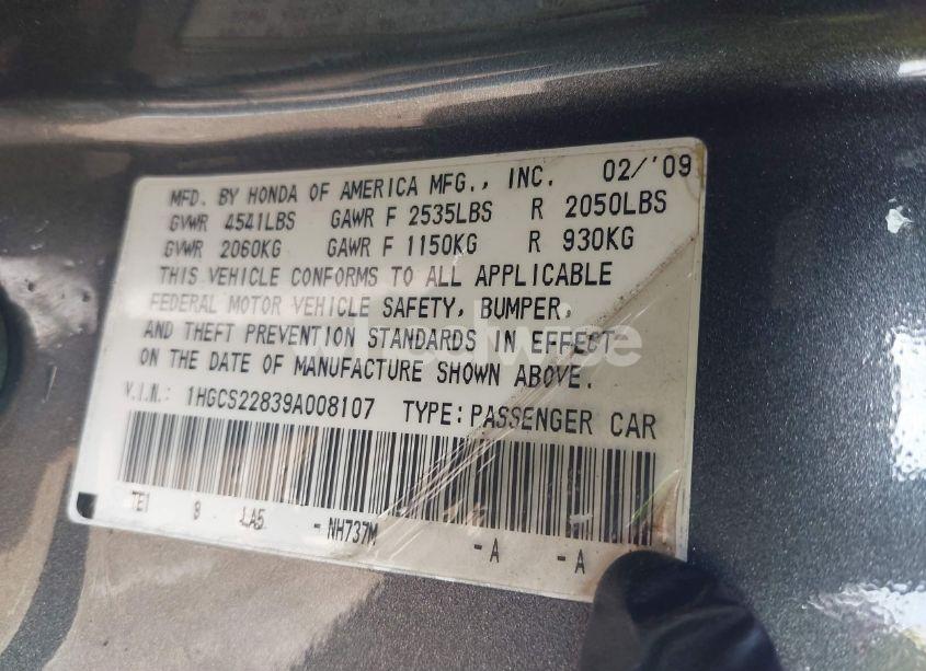 Photo 9 of 2009 Honda Accord 3.5 EX-L (VIN 1HGCS22839A008107)