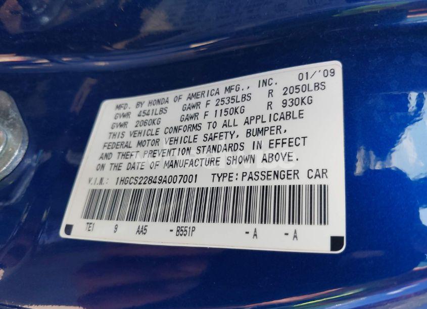 Photo 9 of 2009 Honda Accord 3.5 EX-L (VIN 1HGCS22849A007001)