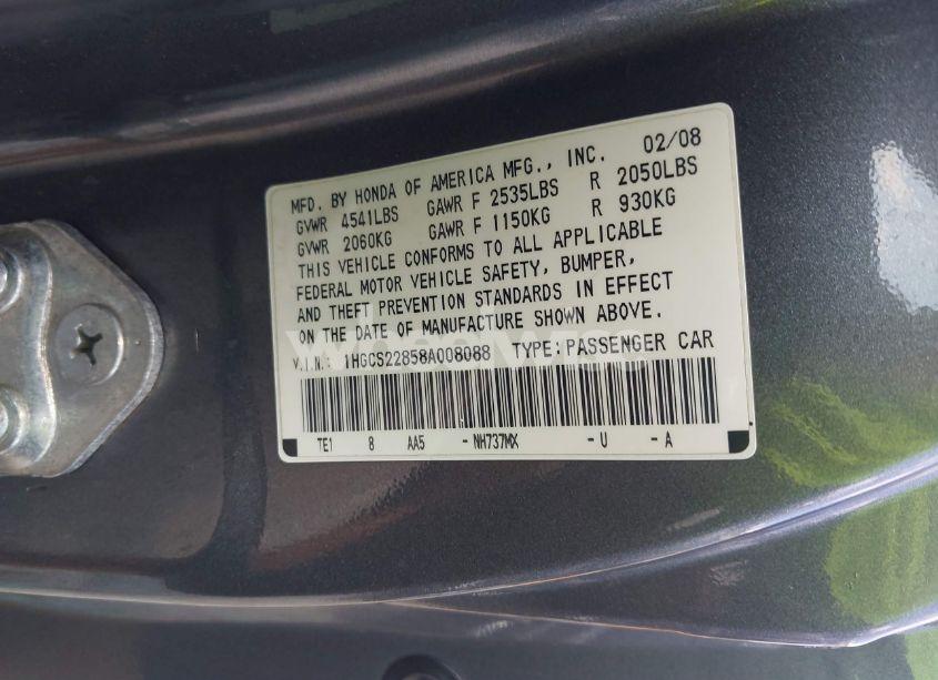 Photo 9 of 2008 Honda Accord 3.5 EX-L (VIN 1HGCS22858A008088)