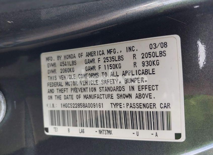 Photo 9 of 2008 Honda Accord 3.5 EX-L (VIN 1HGCS22858A009161)