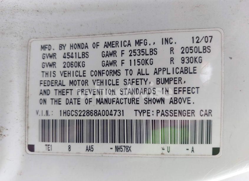 Photo 9 of 2008 Honda Accord 3.5 EX-L (VIN 1HGCS22868A004731)