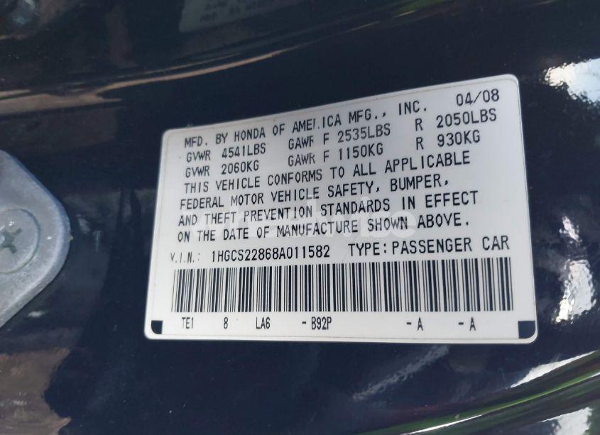 Photo 9 of 2008 Honda Accord 3.5 EX-L (VIN 1HGCS22868A011582)