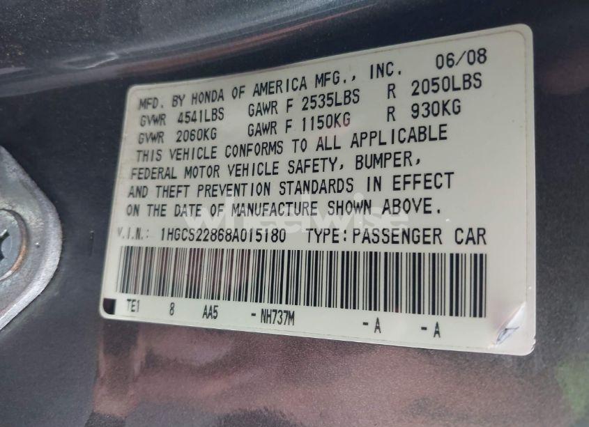 Photo 9 of 2008 Honda Accord 3.5 EX-L (VIN 1HGCS22868A015180)