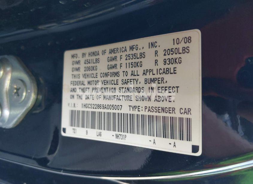 Photo 9 of 2009 Honda Accord 3.5 EX-L (VIN 1HGCS22869A005007)