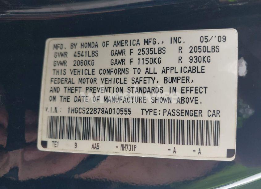 Photo 9 of 2009 Honda Accord 3.5 EX-L (VIN 1HGCS22879A010555)