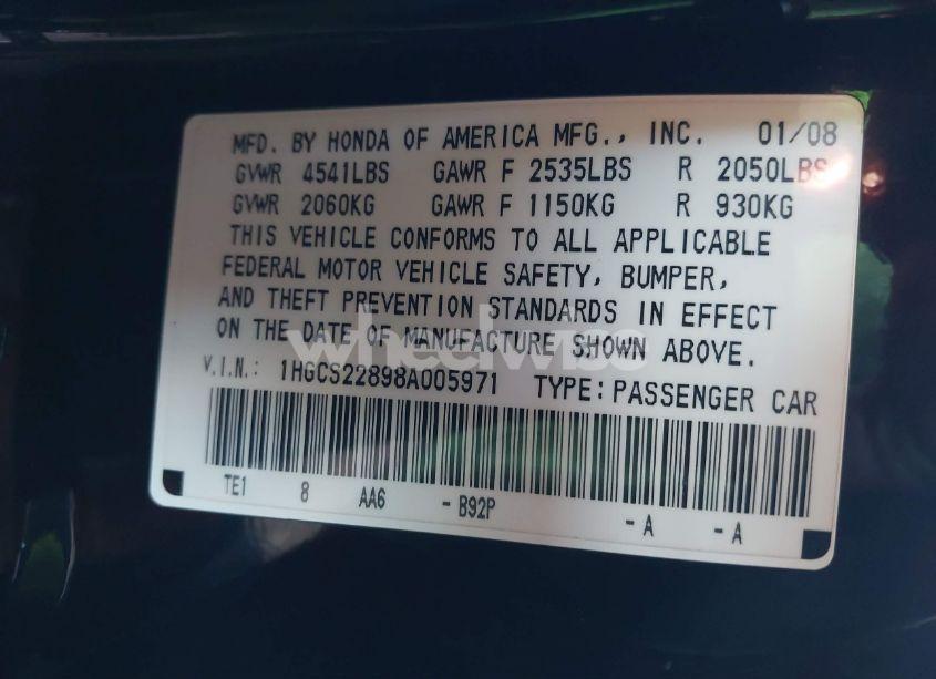 Photo 9 of 2008 Honda Accord 3.5 EX-L (VIN 1HGCS22898A005971)