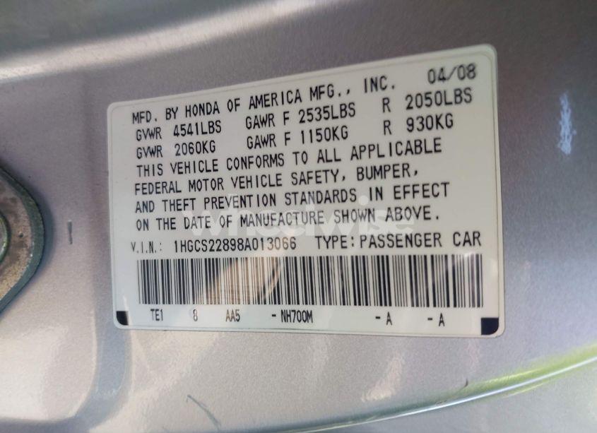 Photo 9 of 2008 Honda Accord 3.5 EX-L (VIN 1HGCS22898A013066)