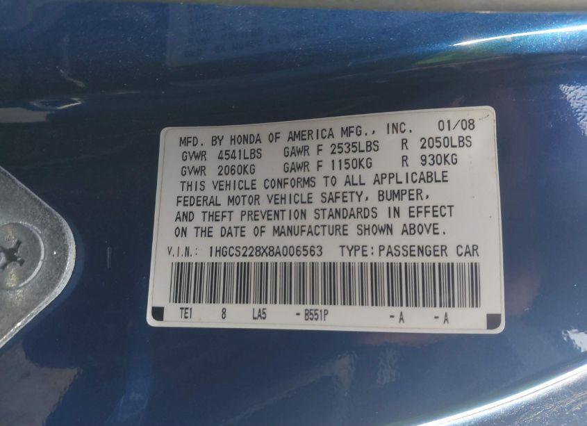 Photo 9 of 2008 Honda Accord 3.5 EX-L (VIN 1HGCS228X8A006563)