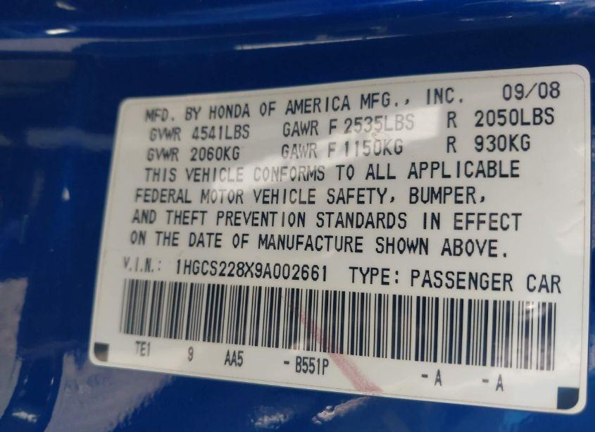 Photo 9 of 2009 Honda Accord 3.5 EX-L (VIN 1HGCS228X9A002661)