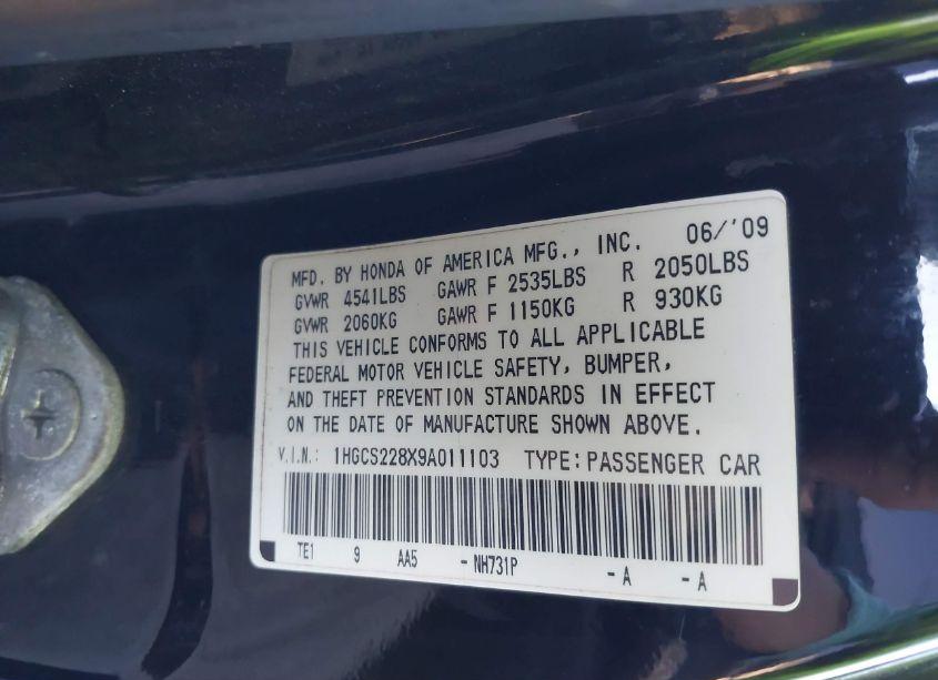 Photo 9 of 2009 Honda Accord 3.5 EX-L (VIN 1HGCS228X9A011103)