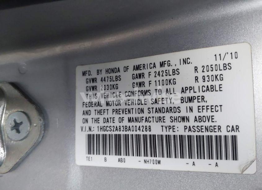 Photo 9 of 2011 Honda Accord 3.5 EX-L (VIN 1HGCS2A83BA004288)