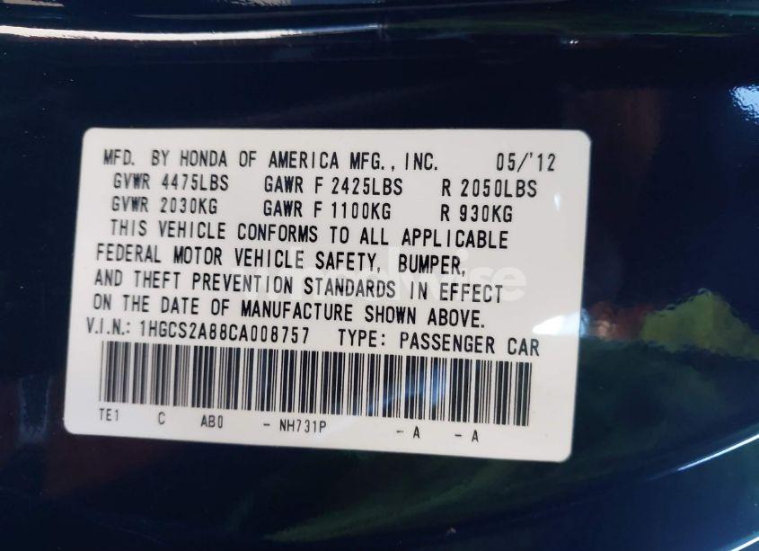 Photo 9 of 2012 Honda Accord 3.5 EX-L (VIN 1HGCS2A88CA008757)
