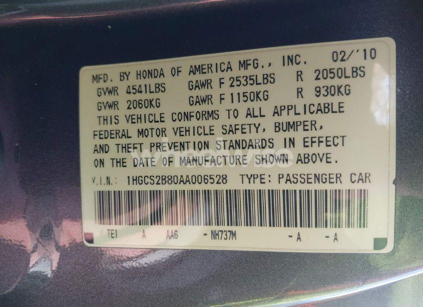 Photo 9 of 2010 Honda Accord 3.5 EX-L (VIN 1HGCS2B80AA006528)