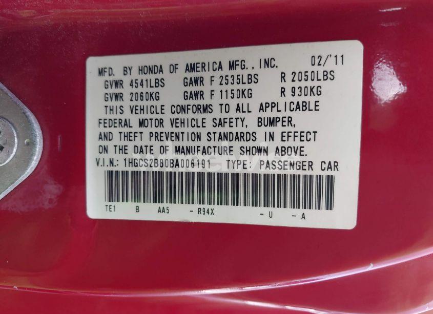 Photo 9 of 2011 Honda Accord 3.5 EX-L (VIN 1HGCS2B80BA006191)