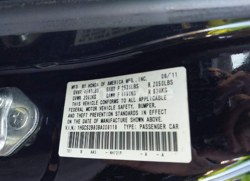 Photo 9 of 2011 Honda Accord 3.5 EX-L (VIN 1HGCS2B80BA008118)