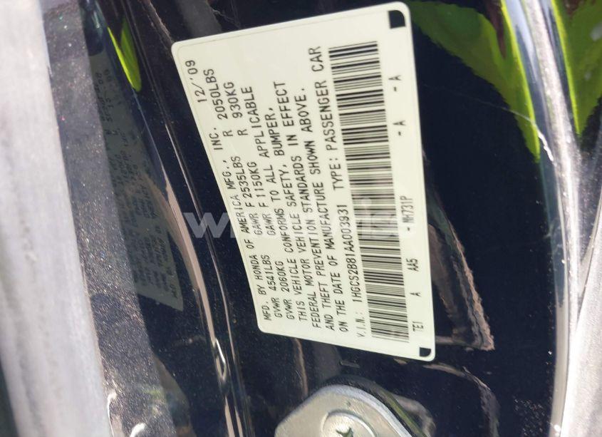 Photo 9 of 2010 Honda Accord 3.5 EX-L (VIN 1HGCS2B81AA003931)