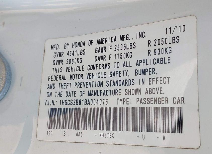 Photo 9 of 2011 Honda Accord 3.5 EX-L (VIN 1HGCS2B81BA004076)