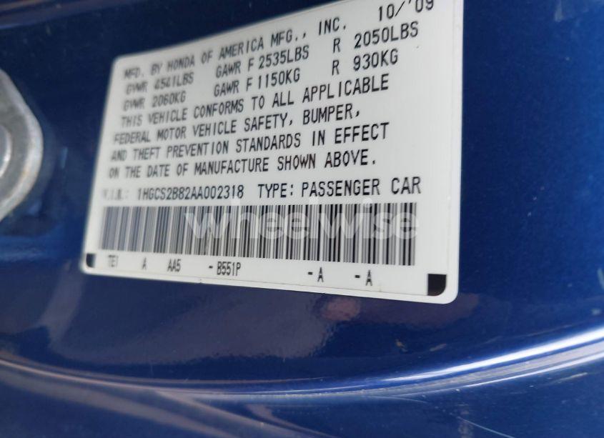 Photo 9 of 2010 Honda Accord 3.5 EX-L (VIN 1HGCS2B82AA002318)