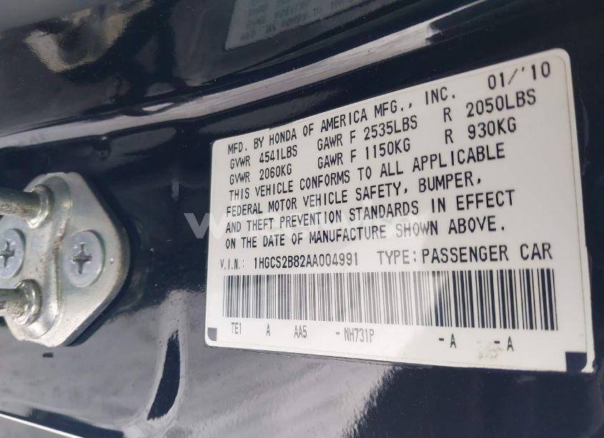 Photo 9 of 2010 Honda Accord 3.5 EX-L (VIN 1HGCS2B82AA004991)