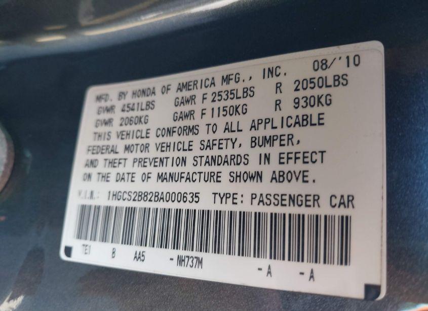 Photo 9 of 2011 Honda Accord 3.5 EX-L (VIN 1HGCS2B82BA000635)