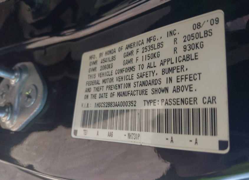 Photo 9 of 2010 Honda Accord CPE 3.5 EX-L/EX-L (VIN 1HGCS2B83AA000352)