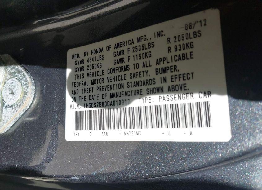 Photo 9 of 2012 Honda Accord 3.5 EX-L (VIN 1HGCS2B83CA010317)