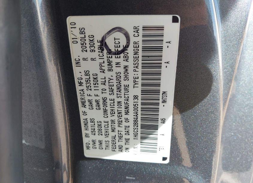 Photo 9 of 2010 Honda Accord 3.5 EX-L (VIN 1HGCS2B84AA005138)