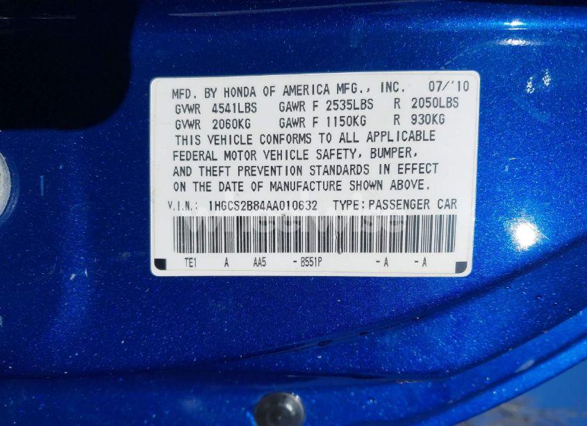 Photo 9 of 2010 Honda Accord 3.5 EX-L (VIN 1HGCS2B84AA010632)