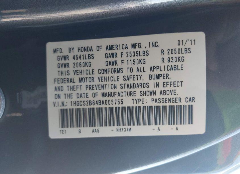 Photo 9 of 2011 Honda Accord 3.5 EX-L (VIN 1HGCS2B84BA005755)