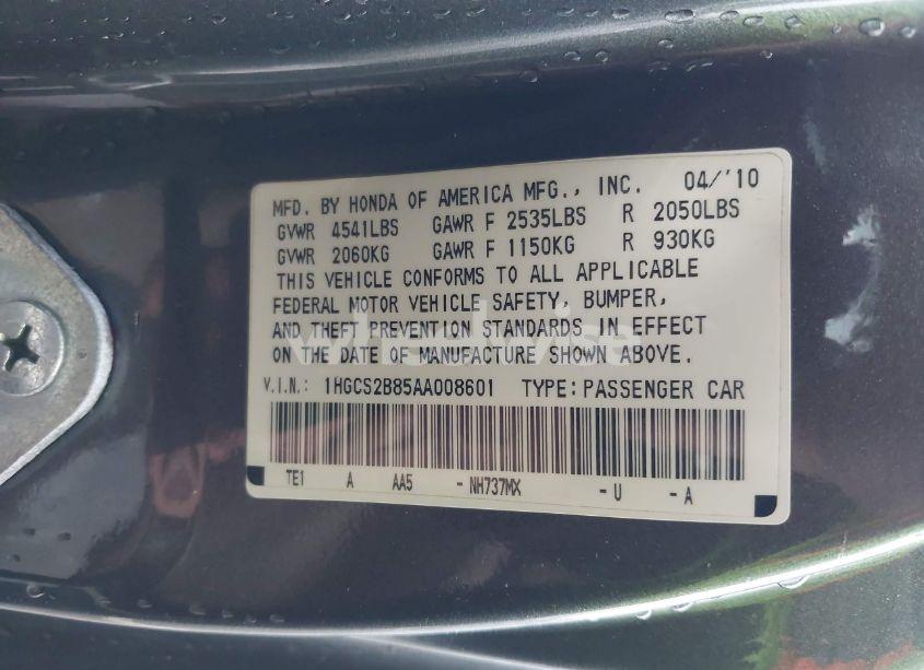 Photo 9 of 2010 Honda Accord 3.5 EX-L (VIN 1HGCS2B85AA008601)