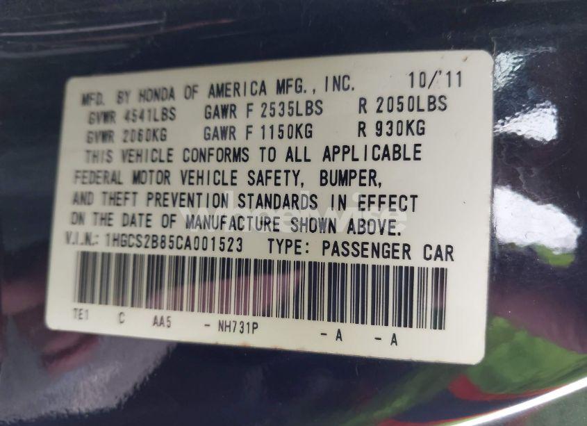 Photo 9 of 2012 Honda Accord 3.5 EX-L (VIN 1HGCS2B85CA001523)