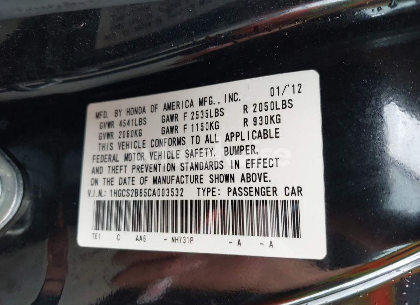 Photo 9 of 2012 Honda Accord 3.5 EX-L (VIN 1HGCS2B85CA003532)