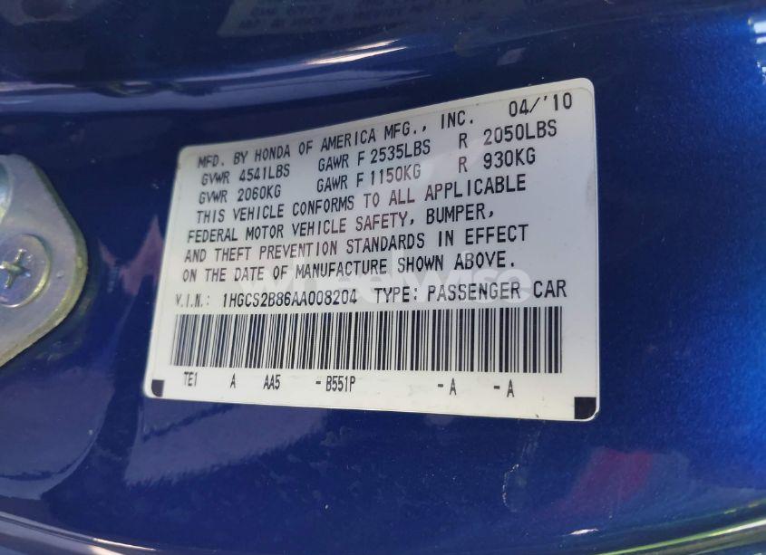 Photo 9 of 2010 Honda Accord 3.5 EX-L (VIN 1HGCS2B86AA008204)