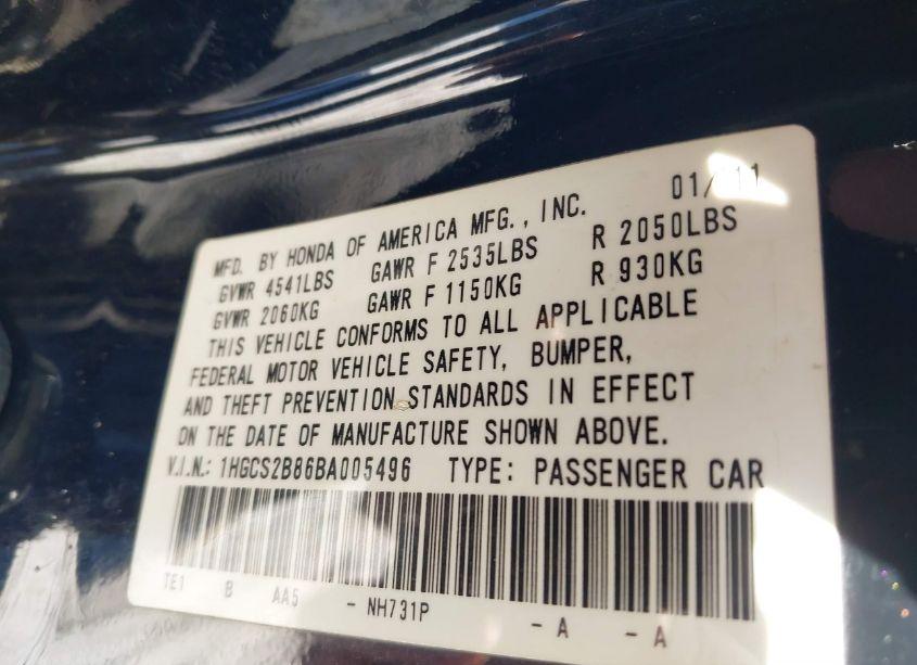 Photo 9 of 2011 Honda Accord 3.5 EX-L (VIN 1HGCS2B86BA005496)