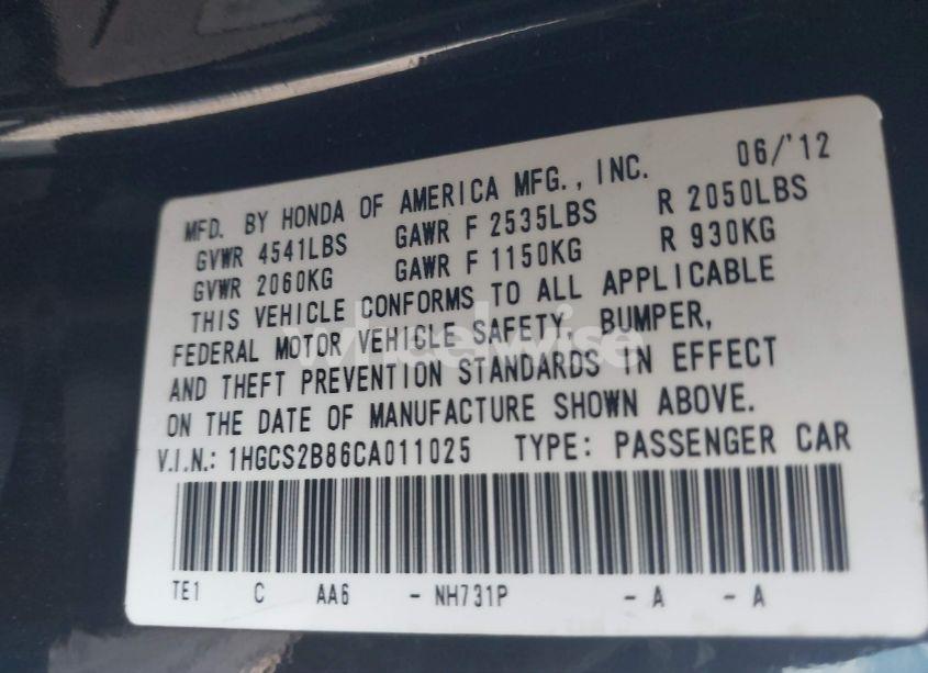Photo 9 of 2012 Honda Accord 3.5 EX-L (VIN 1HGCS2B86CA011025)