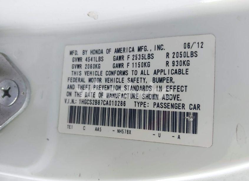 Photo 9 of 2012 Honda Accord 3.5 EX-L (VIN 1HGCS2B87CA010286)