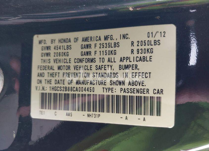 Photo 9 of 2012 Honda Accord 3.5 EX-L (VIN 1HGCS2B88CA004450)