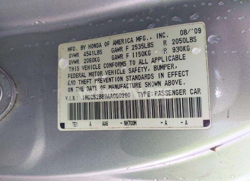 Photo 9 of 2010 Honda Accord 3.5 EX-L (VIN 1HGCS2B89AA000260)