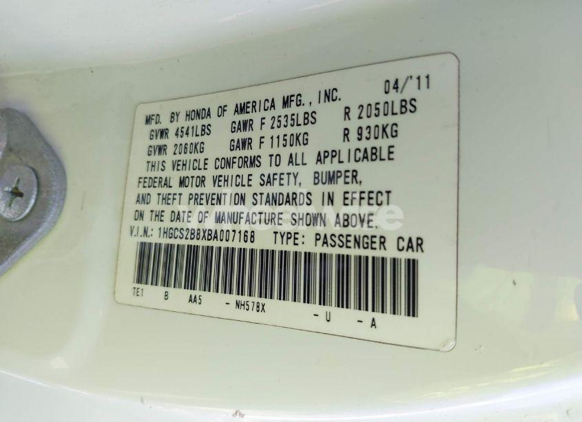 Photo 9 of 2011 Honda Accord EXL (VIN 1HGCS2B8XBA007168)