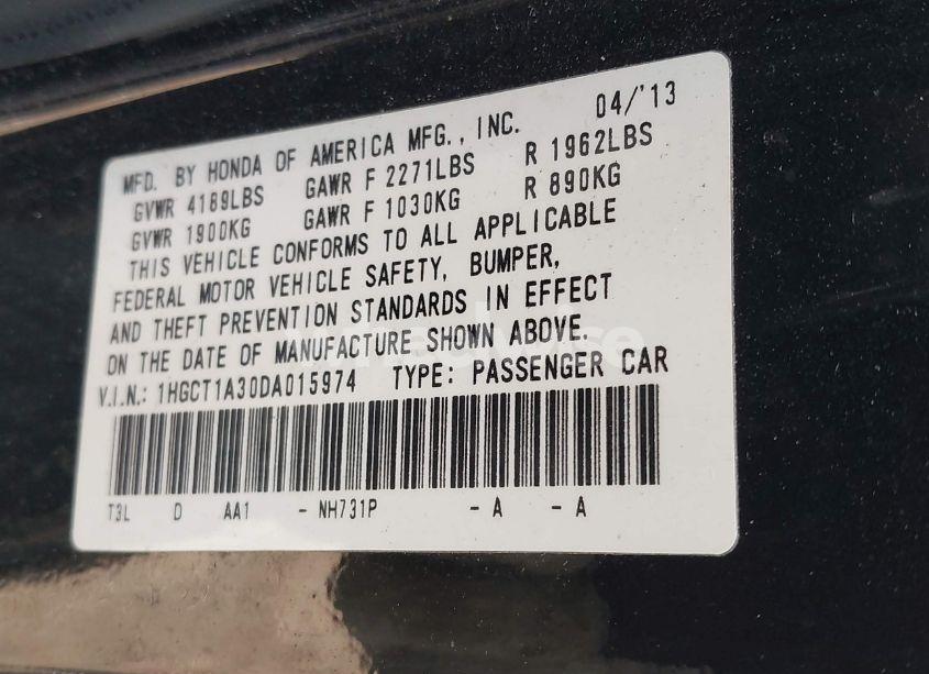 Photo 9 of 2013 Honda Accord LX-S (VIN 1HGCT1A30DA015974)